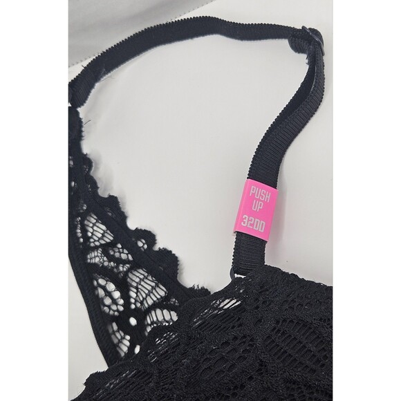 Pink By Victorias Secret Lace Push-Up Size 32DD Black Front Clasp NWT - Picture 2 of 9